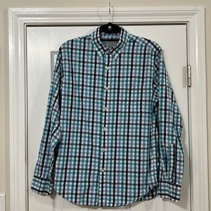 J.Crew Mens Medium Light/Navy/Turquoise Blue Plaid Long Sleeve Button Down Shirt